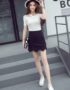 YV032 Set Bộ Áo Thun Hở Vai + Chân Váy Kaki Ngắn