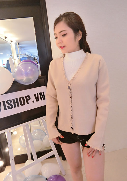 YK1122 ÁO KHOÁC LEN CỔ TIM VIỀN BÈO NHỎ