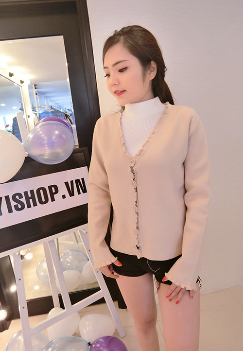 YK1122 ÁO KHOÁC LEN CỔ TIM VIỀN BÈO NHỎ