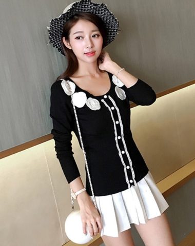 YK0907 ÁO KHOÁC LEN MỎNG ĐÍNH HOA HÀN QUỐC