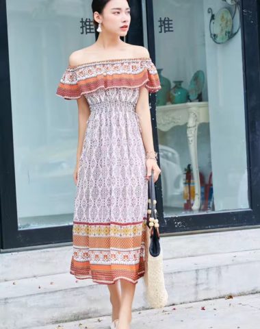 AV52 Đầm maxi hoa bèo hở vai