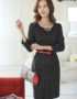 YT347 Váy Công Sở Sọc Kẻ Tay Lửng Thắt Eo
