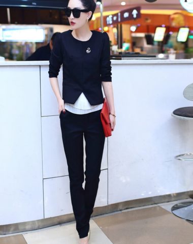 YT398 Set Bộ Dạo Phố Áo Dài Tay Xẻ Chữ V Vạt Áo
