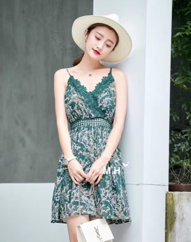 AV32 Váy voan hoa 2 dây phối ren trước ngực