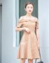 AV33 Váy chiffon sọc kẻ xòe cổ ngang vai 2 dây to