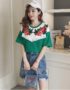 D1827 : Set bộ áo thun thêu hoa hồng + Chân váy Jean thêu hoa