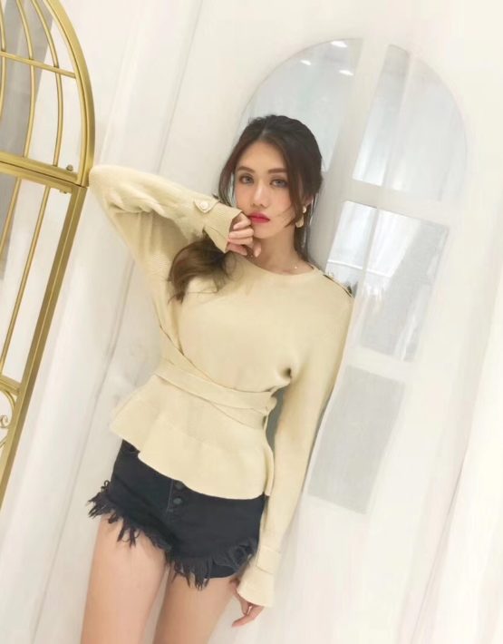 AL1832 : Áo len dệt kim kim tuyến thắt đai eo
