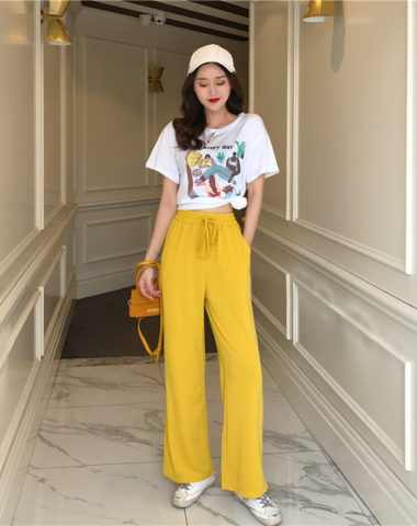 D1979 : Quần thun dài ống suông rộng + áo thun in