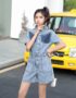 D19116 : Jumsuit Jean cổ 3 phân cài nút 2 túi trước ngực