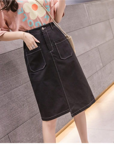 CV202 : Chân váy denim cạp cao vạt sole 2 túi trước