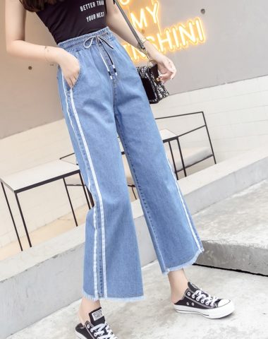 Q201 : Quần Jean lửng ống rộng 2 sọc HQ (có độ giãn)