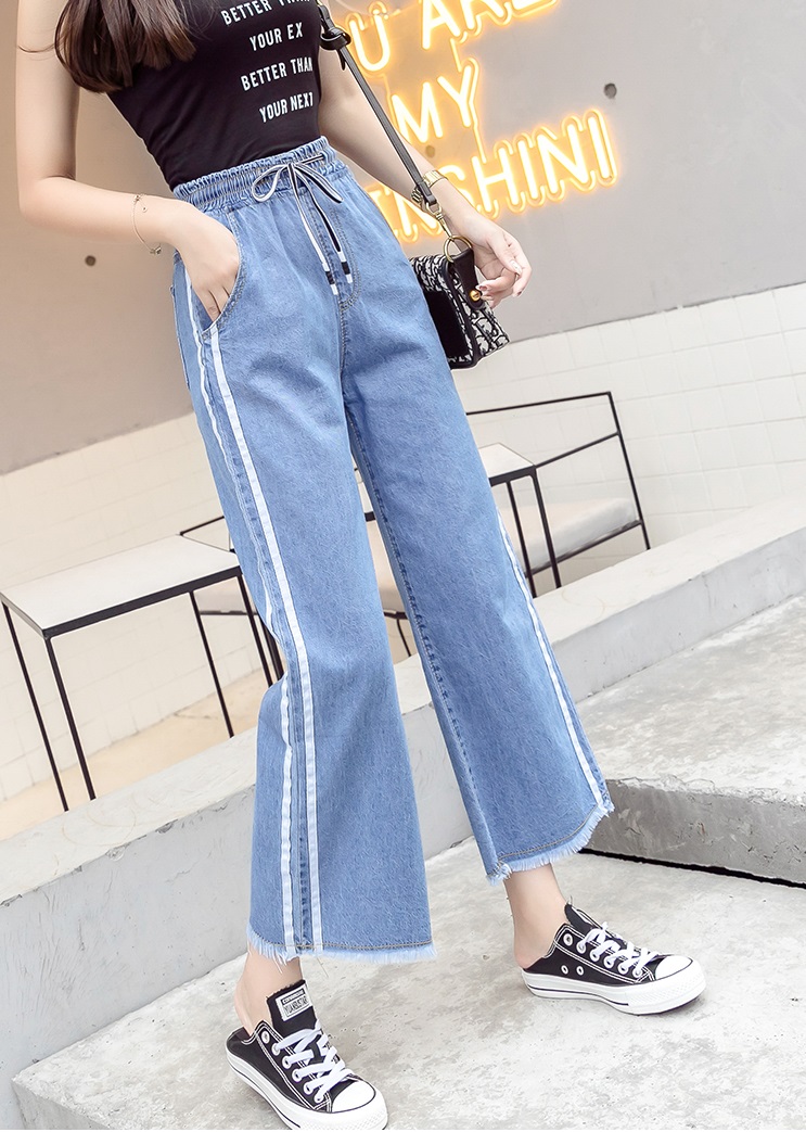 Q201 : Quần Jean lửng ống rộng 2 sọc HQ (có độ giãn)