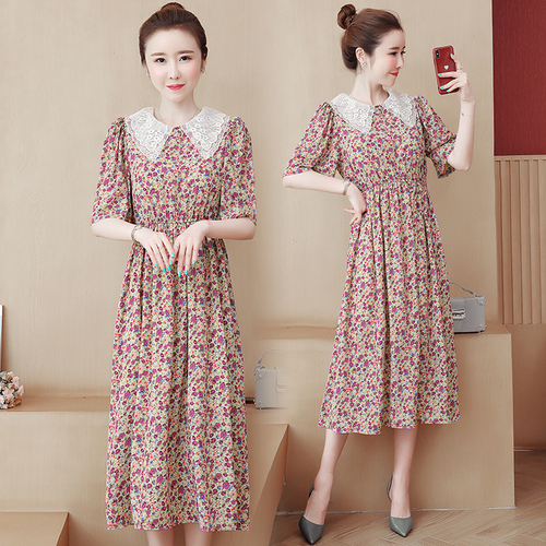 D212 : Váy voan hoa xòe cổ ren búp bê tầng xinh xắn