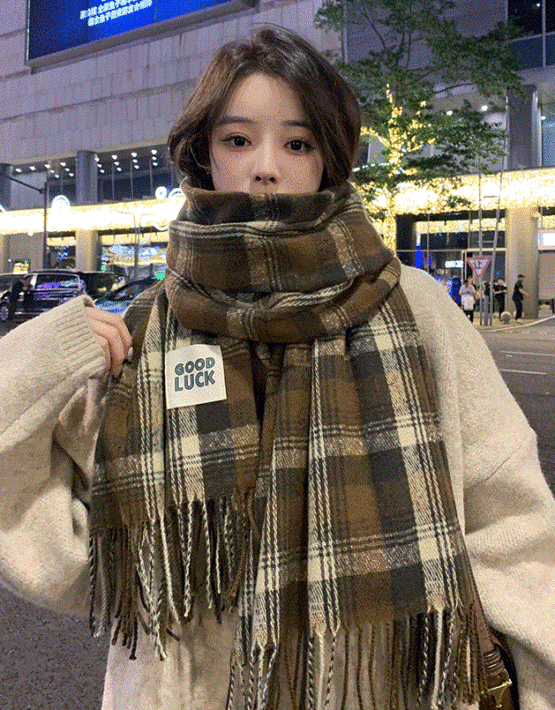 KQ229 : Khăn quàng cổ dạ len sọc kẻ lớn HQ Goodluck