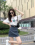 SB225 : Set bộ áo thun + chân váy denim ngắn dạo phố