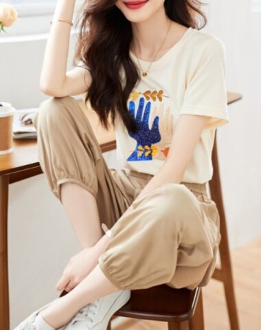 SB227 : Set bộ áo thun đính sequin + quần lửng bo ống trẻ trung