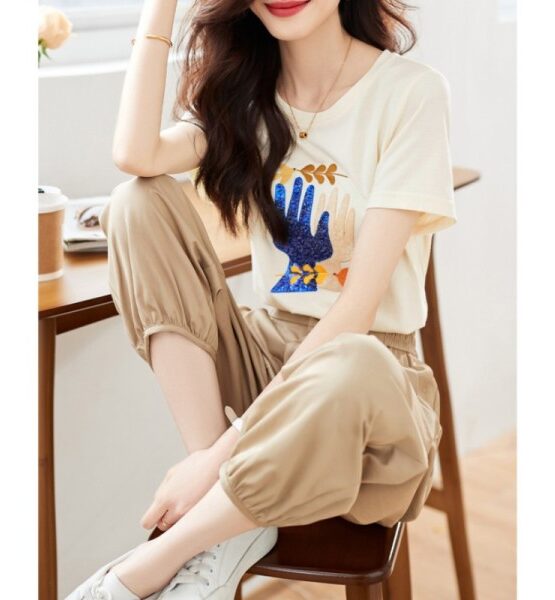 SB227 : Set bộ áo thun đính sequin + quần lửng bo ống trẻ trung