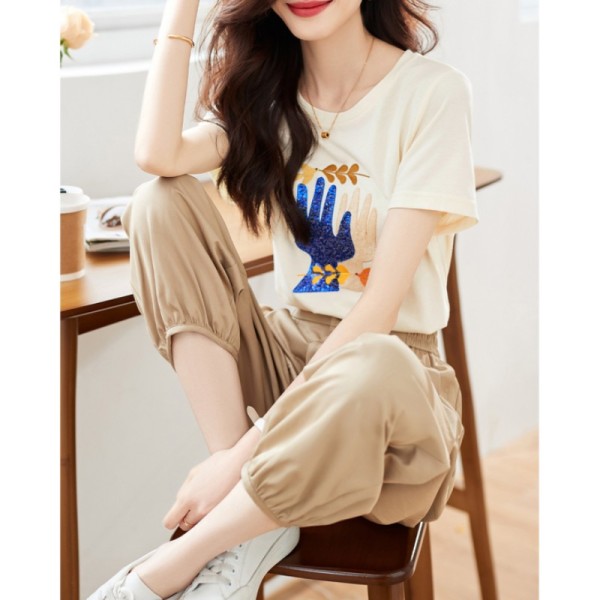 SB227 : Set bộ áo thun đính sequin + quần lửng bo ống trẻ trung