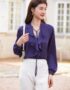 A348 : Áo sơ mi lụa viền bèo cổ buộc dây