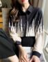 A351 : Áo sơ mi chiffon HQ phối sọc màu cổ bẻ