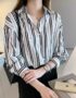 A363 : Áo sơ mi chiffon sọc kẻ mẫu mới dáng thụng cá tính