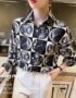 A365 : Áo sơ mi chiffon họa tiết retro mùa thu mẫu mới