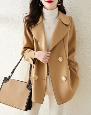 K281 : Áo khoác dạ len ép cổ vest HQ đính nút to