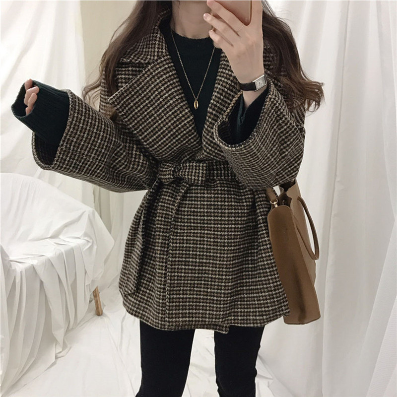 K284 : Áo khoác dạ HQ thân dài lửng cổ vest thắt đai eo