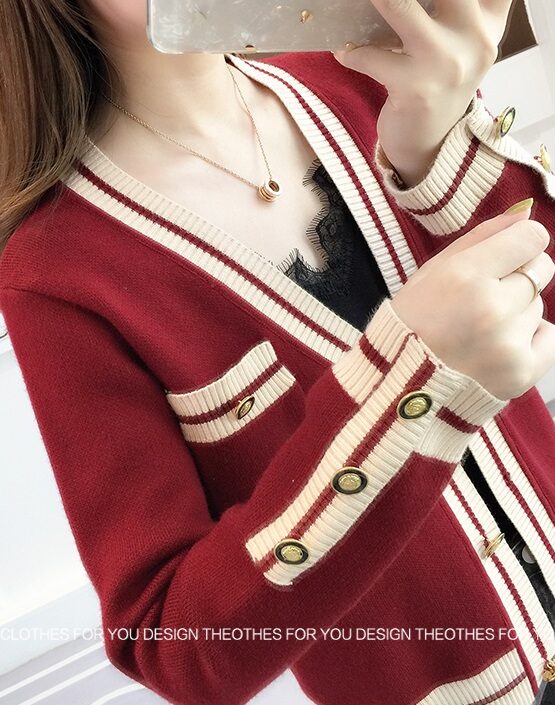 K278 : Áo khoác len dệt kim cardigan viền nút trẻ trung