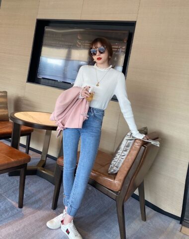 AL254 : Áo len dệt kim ôm cổ cao 3 phân viền bèo nhỏ dễ thương
