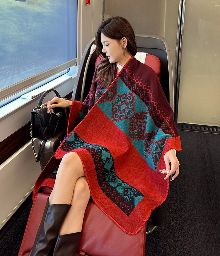 KQ236 : Khăn choàng chăn dạ len HQ hoa văn retro bản to rộng cực ấm