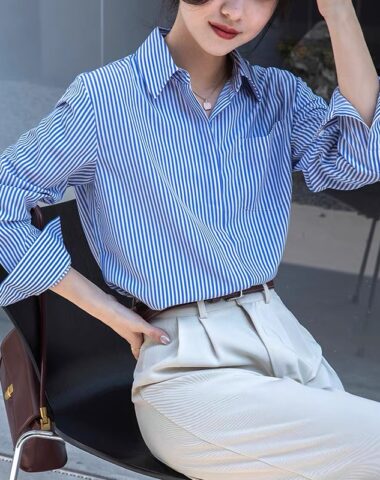 A401 : Áo sơ mi sọc kẻ dọc đơn giản thô cotton HQ