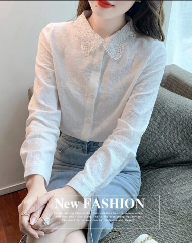 A426 : Áo sơ mi HQ trắng cổ ren búp bê bẻ dễ thương