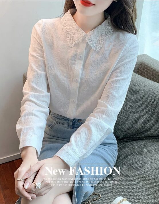 A426 : Áo sơ mi HQ trắng cổ ren búp bê bẻ dễ thương